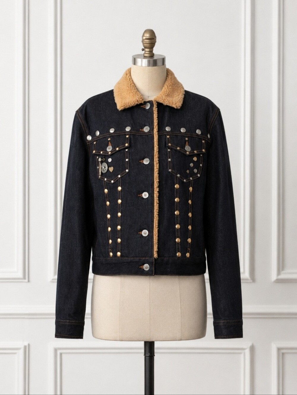 Coach Embellished Denim Jacket With Shearling